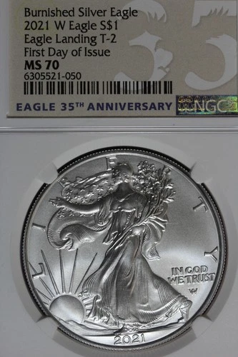 2021 W NGC MS70 LANDING T-2 FIRSY DAY OF ISSUE AMERICAN SILVER EAGLE #B52000