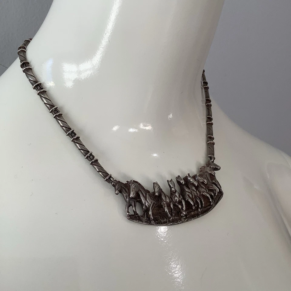 复古 Kabana 纯银 9 跑马野蛮项链 16.5 英寸长 52.9 克 — 第 4/4 张图片