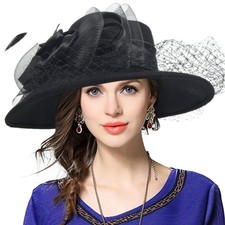 VECRY Women's Fascinator Wool Felt Hat Cocktail Party Wedding Fedora Hats