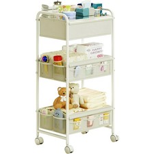 3-Tier Baby Diaper Caddy Cart Organizer,Mobile Nursery Storage Cart with Whee...