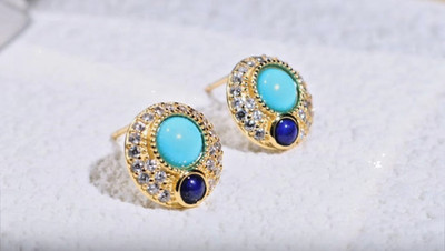 Green Pine Earrings with Diamonds and Lapis lazuli Pure SILVER