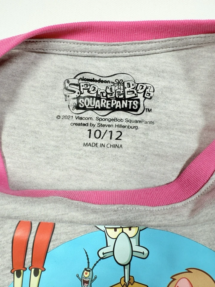 Camiseta Nickelodeon Bob Esponja Niñas Gris Rosa Borde Dibujos Animados Pensamientos Felices 10/12 Foto 3 de 4
