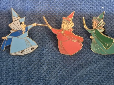 OLD Sleeping Beauty Fairies Fairy Godmother Disney Pins Merryweather Flora Fauna