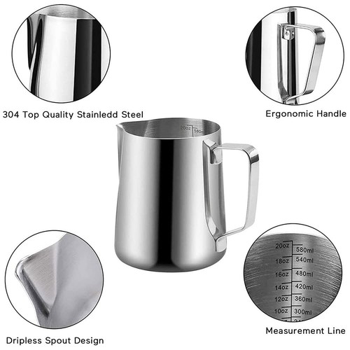 20 oz Milk Frothing Pitcher 304 stainless steel 600ml milk can coffee frothin... - Picture 2 of 7