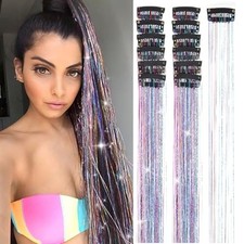 Hair Tinsel 12Pcs 20.5 Inch Fairy Hair Tinsel Clip in 20.5 Inch-12Pcs Colorful