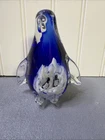Vintage Murano Style Cobalt Blue Art Glass Penguin Figurine Decor Paperweight-6"