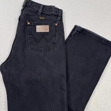 Wrangler Jeans Mens 32x34 Fits 30x32 Black Cowboy Cut Western Black Denim 13MWZ