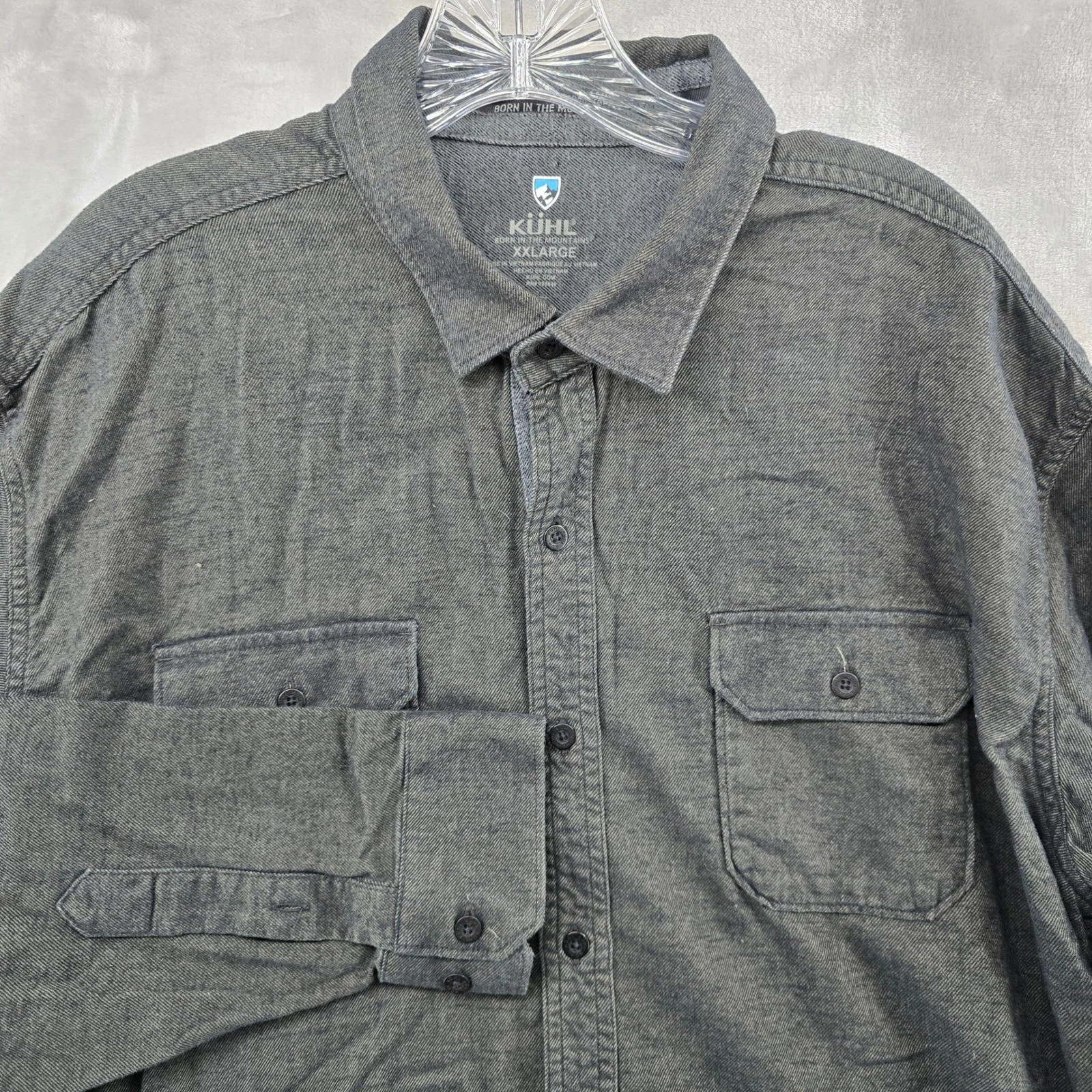 KUHL Flannel Button Down Shirt Mens XXL Gray Long Sleeve Dual Pocket Outdoor