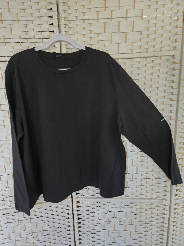 Womens Nuuds Long Sleeve Solid Black Top Shirt Size XXL 100% Cotton Crew Neck