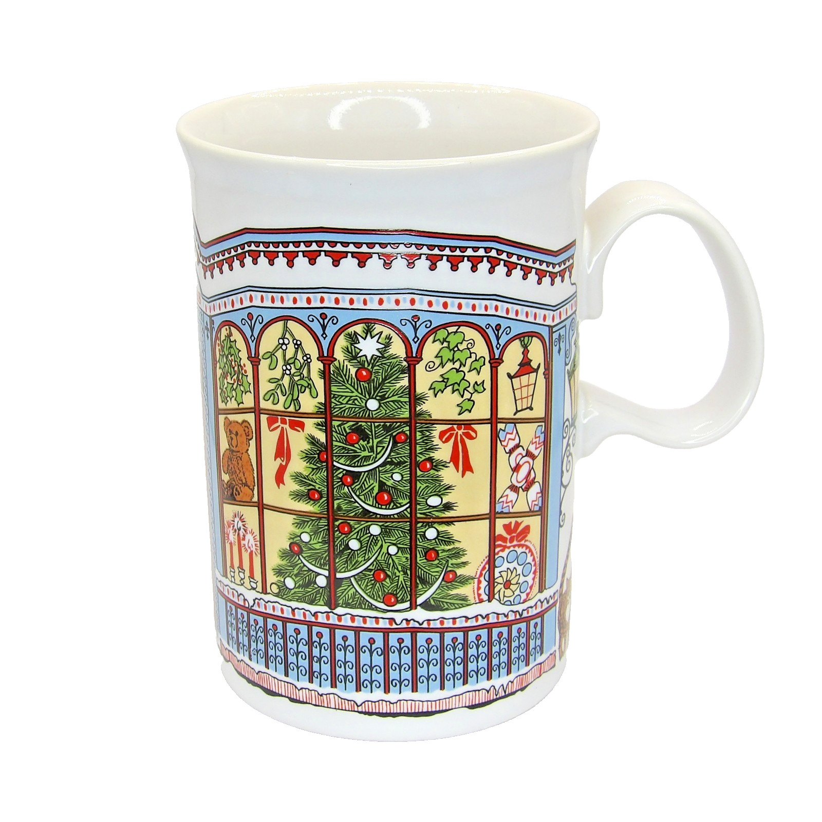 Dunoon Fine Bone China Mug Christmas Storefront Design by Artist Sue Scullard.
