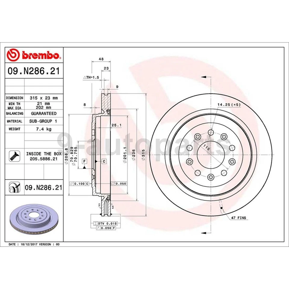 Rotores de freno de disco delanteros traseros Brembo OE para Cadillac ATS 2013 2014 2015 2016 2017 Foto 2 de 4