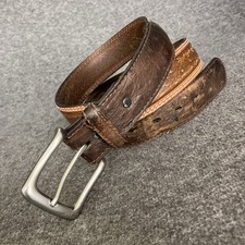 3D Belt Co Ostrich Print Western Belt Men  s 38 Brown Leather Belt Double Stitch