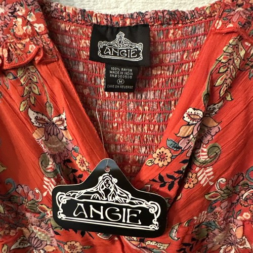 Angie Floral Dress Maxi Tier Ruffle Hi Low Smocked Babydoll Red Retro Boho Sz M - Picture 7 of 24