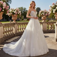 Exquisite A-Line Wedding Dresses Off Shoulder Corset Lace Appliques Bridal Gowns