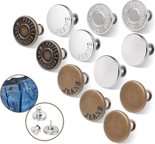 12 Sets Button Pins for Loose Jeans, No Sew and No Tools Instant  Snap Tack Pant