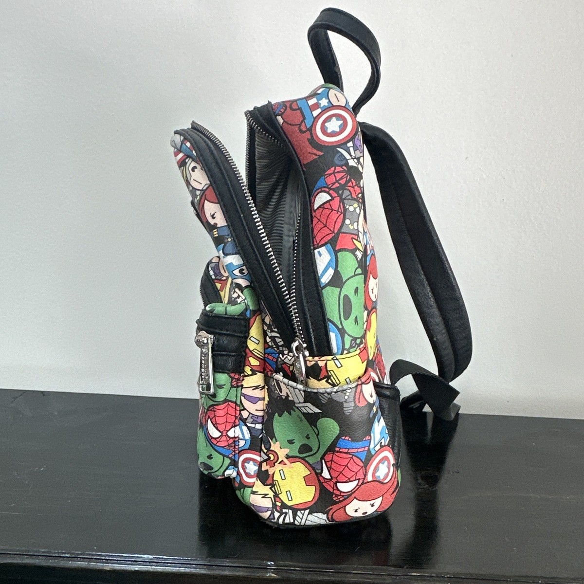 Marvel Mini Backpack in Black with Yellow, Pink & Blue Character Print Marvel Loungefly Mini Backpack - Across the Spiderverse  main image 3
