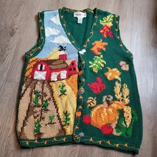 Vintage 1994 The Eagles Eye Knit Barn Sweater Vest  Autumn Fall Harvest Size M