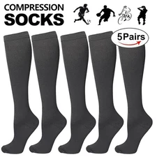 5 Pairs Copper Compression Socks 20-30mmHg Graduated Support Mens Womens Gray