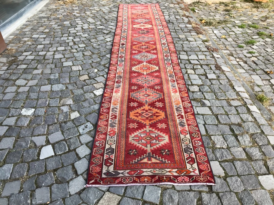 Турецкий винтажный шерстяной ковер ручной работы богемный ковер домашний ковер 2,7 x 14 футов - Изображение 4 из 4