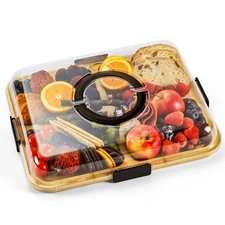 Charcuterie Board with Clear Lid, Travel Portable Cheese Board Charcuterie Bo...