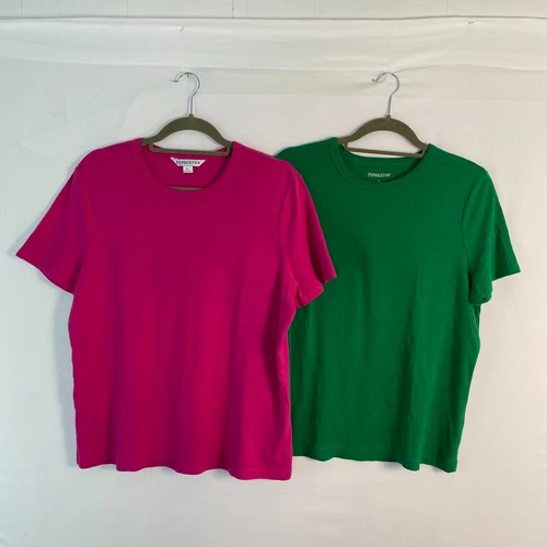 Pendletton Descchutes 2 Women's T Shirts Size XL Green and 1 Pink Garden Work