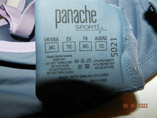 Reggiseno sportivo donna Panache ferretto 5021 GRIGIO bordo lavanda 34C nuovo senza etichette - Foto 3 di 3