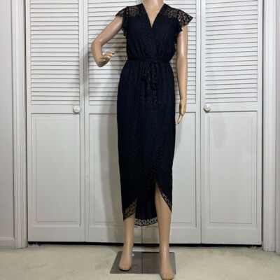 Amanda Uprichard Zelle Mesh Star Midi Faux Wrap Style Dress Black Size XS |  eBay