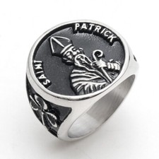 Vintage Preacher Saint Patrick Ring Stainless Steel Clover Shamrock Amulet Ring