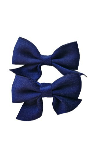NEW 6cm Navy Blue Satin Fabric Bow 4.5cm Hair Black Beak Clip Slide Fashion