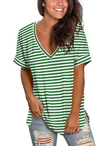 Women's V Neck T Shirts Rolled Short Sleeve Side Split Summer Tops Dressy |  eBay