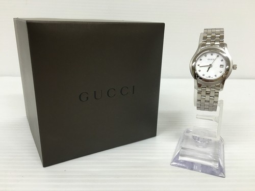 Gucci 5500l White Sticks Dial Gold Tone Steel Quartz Ladies Watch YA055528