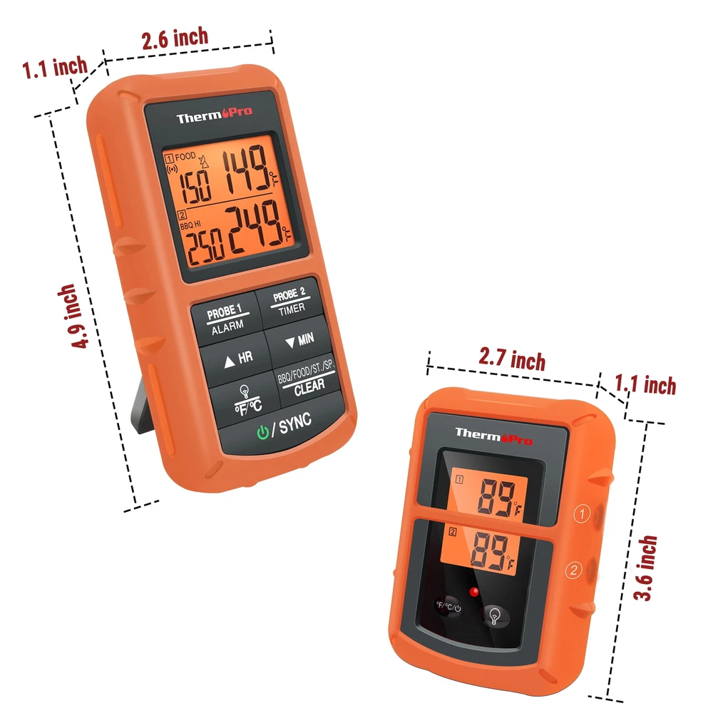 Wireless Meat Thermometer W/ Dual Probe High & Low Alarm Grilling Smoker BBQ NEW