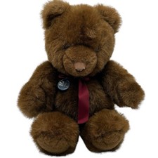VTG 1983 GUND Brown Tender Teddy Bear Maroon Ribbon Bow Plush 18  Stuffed Animal