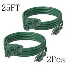 BN-LINK 2 Pack 25 ft 3 Outlet Lawn  Garden Outdoor Extension Cord 16/3 SJTW