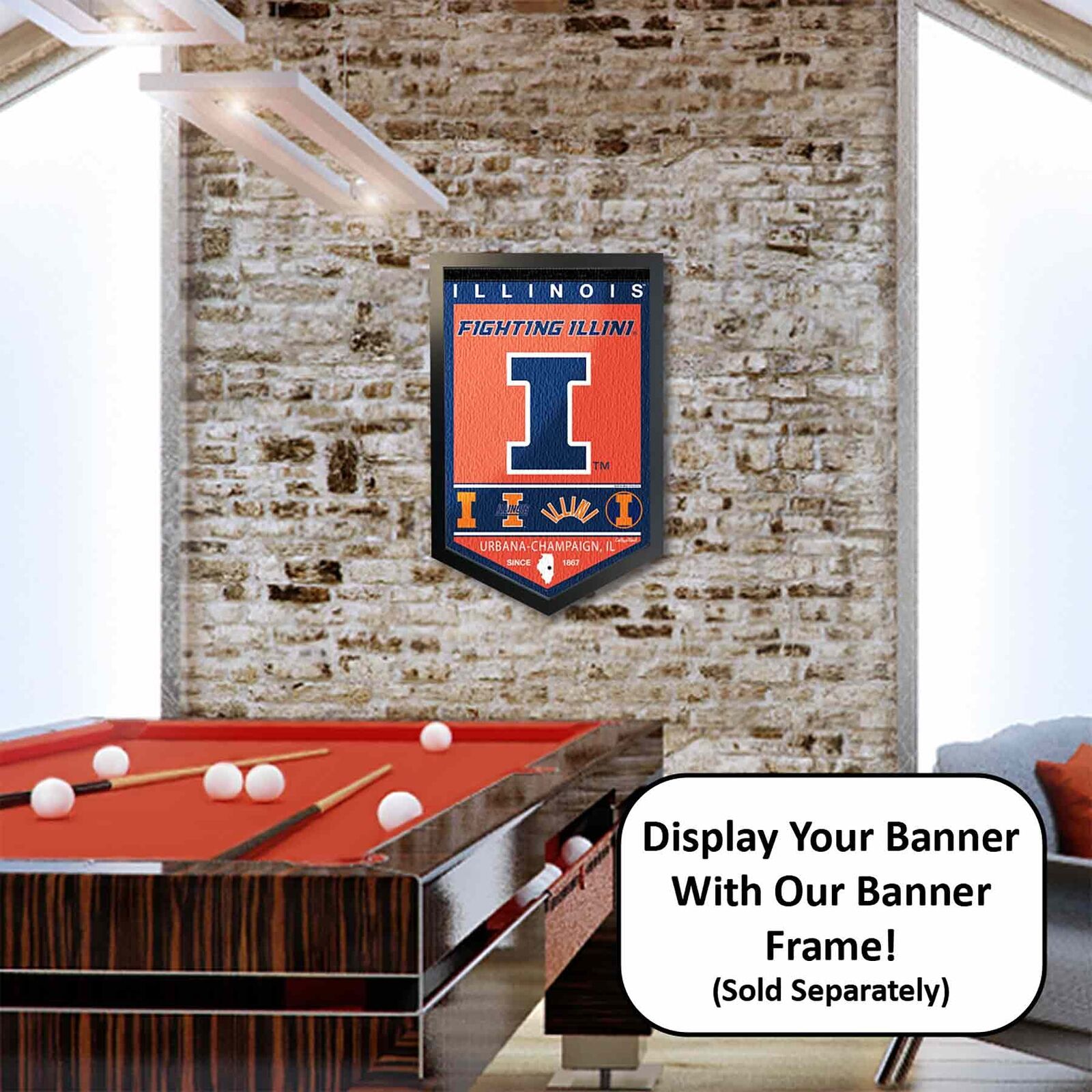 KH Sports Fan Illinois Fighting Illini Multi-Color Retro Circle Sign, 20x20  Inches, Fighting Illini Decor for Dorm Room, Bedroom, Fan Cave, Living