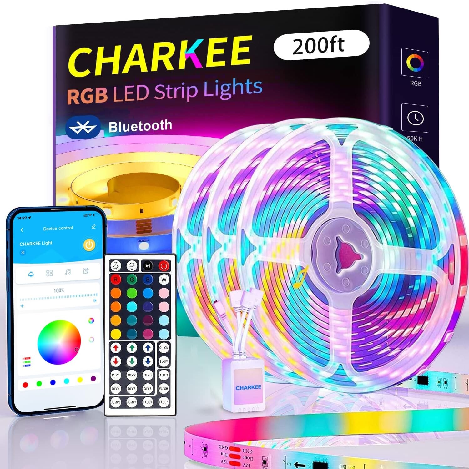 CHARKEE LED Strip Lights 200ft (3 Rolls of 65.6ft). 24V 5050 Ultra Long Super...