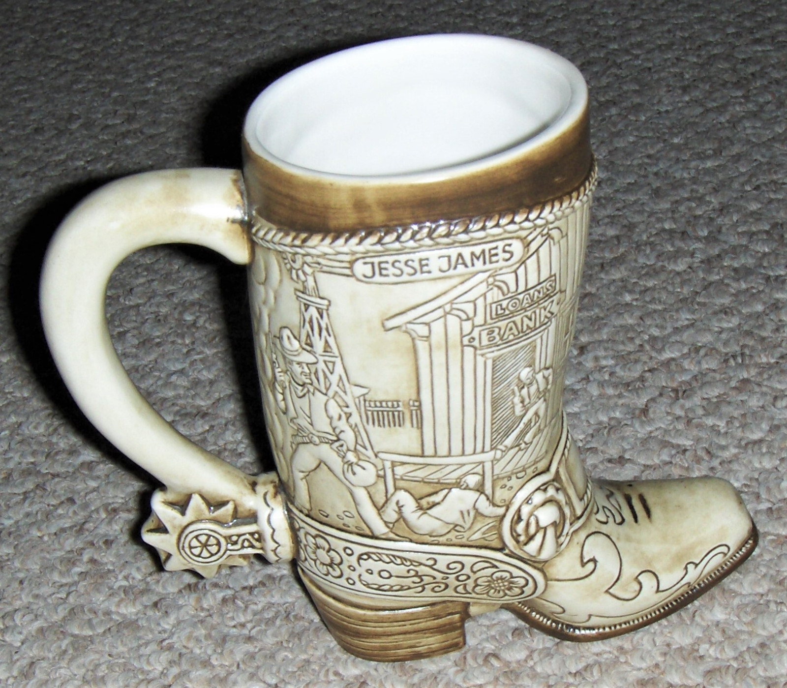 Vintage 1983 Ceremarte COWBOY BOOT w/Spurs Stein Mug ~Jesse James Butch Cassidy