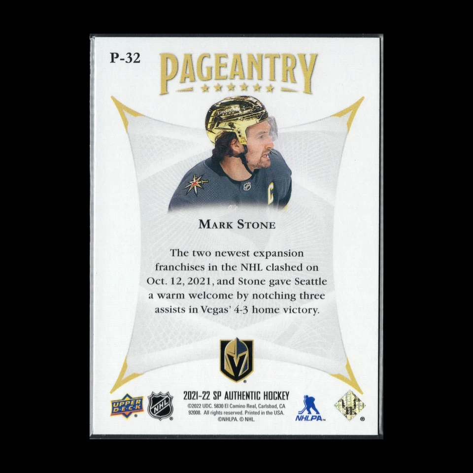 2021-22 UD SP Authentic MARK STONE #P-32 Pageantry - Vegas Golden Knights - Image 4 of 4