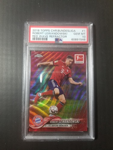 2018-19 Topps Chrome Bundesliga Robert Lewandowski Red Wave /10 PSA 10