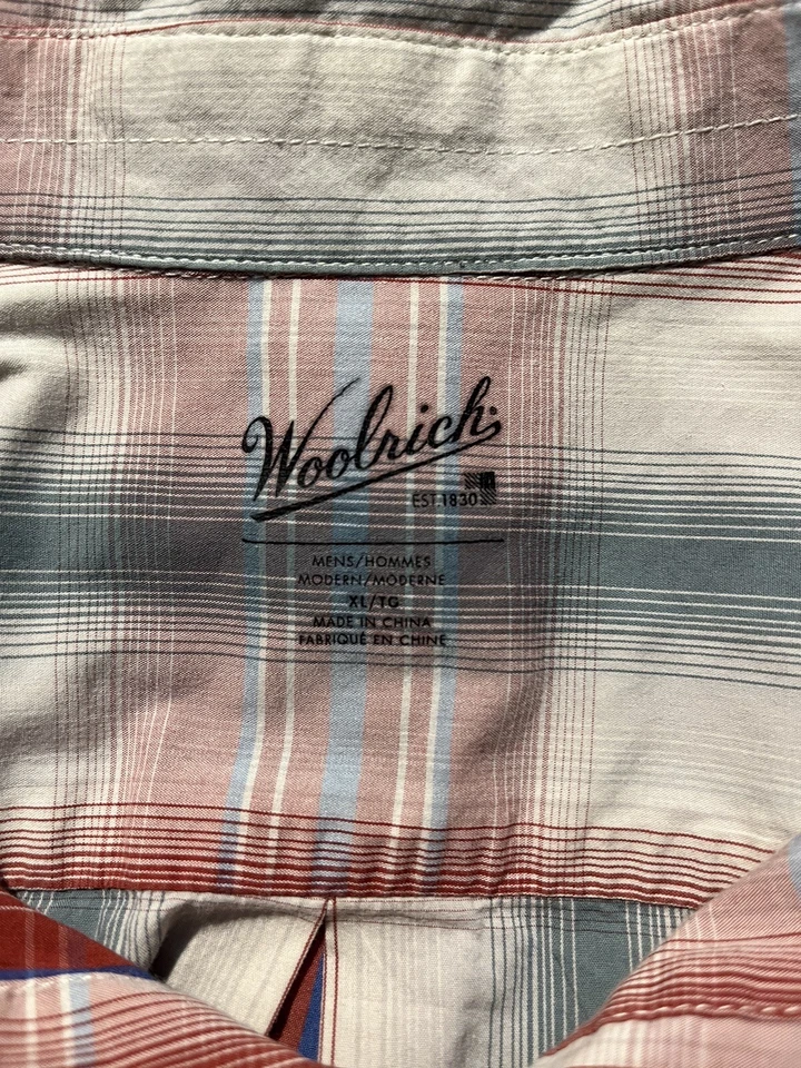 Woolrich Hombre Extra Grande (XL) Rojo Blanco y Azul Rayas Manga Corta Abotonada Foto 3 de 4