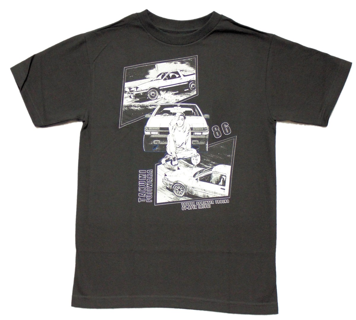 Initial D New Adult T-Shirt Takumi Sitting In Front of Toyota