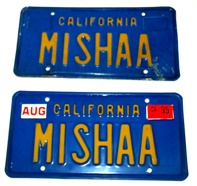 2 - 1970s California Personalized ''MISHAA'' License Plates Used 1-VG 1-Scratched