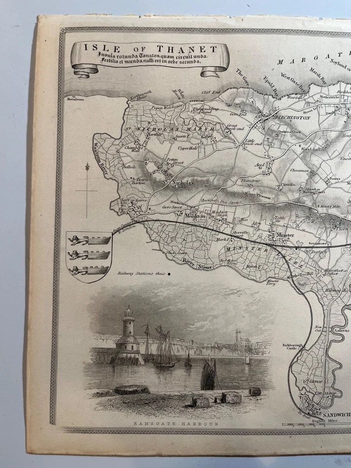 mapa antiguo de la isla de Thanet 1848 grabado Thomas Moule Barclay's Dictionary Foto 2 de 4