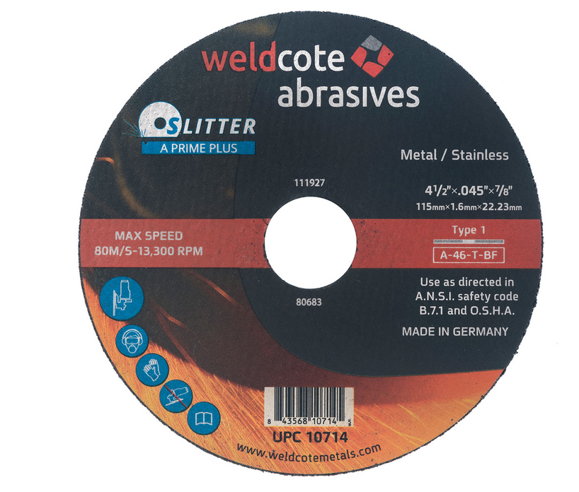 Weldcote 41/2” X .045” X 7/8” ZPRIME PLUS Zirconia Cutoff Wheels Lot
