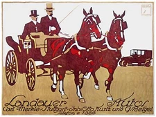 4499.Landauer.Elegant men in horse drawn carriage.POSTER.decor Home Office art