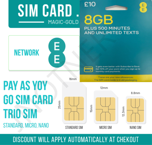 EE SIM CARD Pay As You Go PAYG Standard Micro Nano Size 20GB BARGAIN - Picture 2 of 3