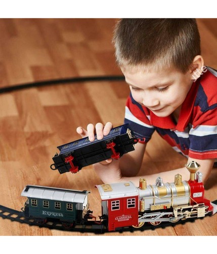 Pista Trenino Giocattolo Bambini Treno Locomotiva Con Fumo Luce Suoni E 2 Vagoni - Foto 2 di 5