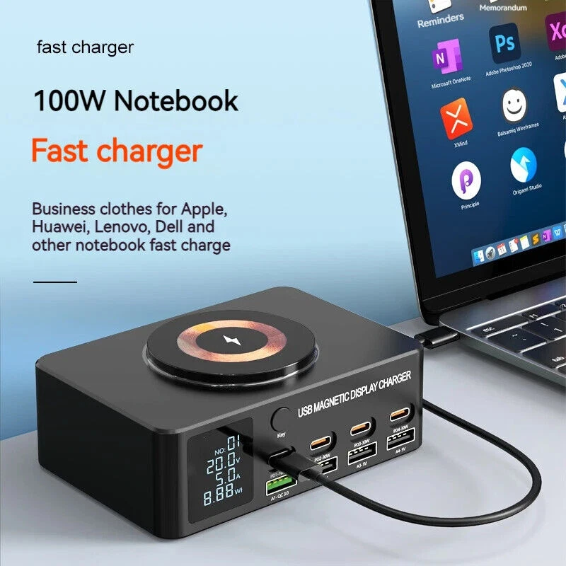 140W 8 Ports Multi USB C QC 3.0 PD 100W Fast Charger Station Wireless Charging - Image 4 of 4