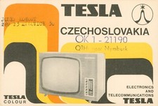 Tarjeta QSL Tesla Communications 1976 de colección OK1-21190 a AA5WQF Checoslovaquia