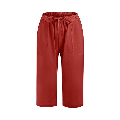 Summer Fashion Women's Crop Length Pants Cotton Flax Elastic Leisure Trousers - Picture 11 of 79